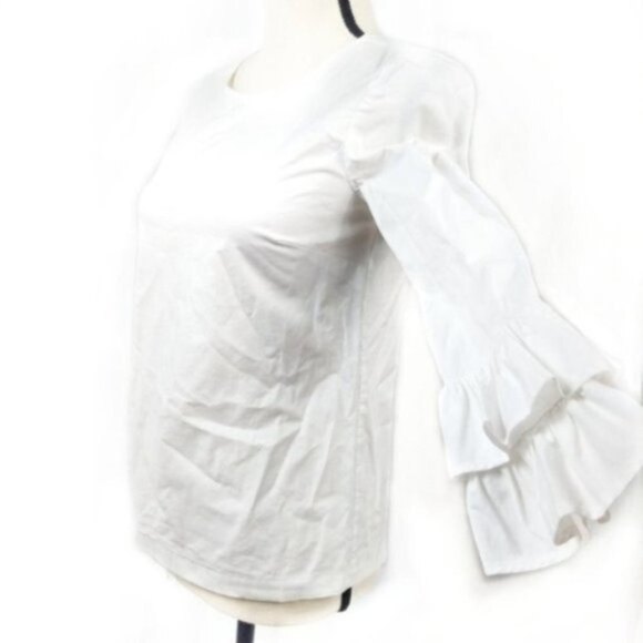 J. Crew White Double Ruffle Sleeve Keyhole Top 00 - Picture 2 of 7